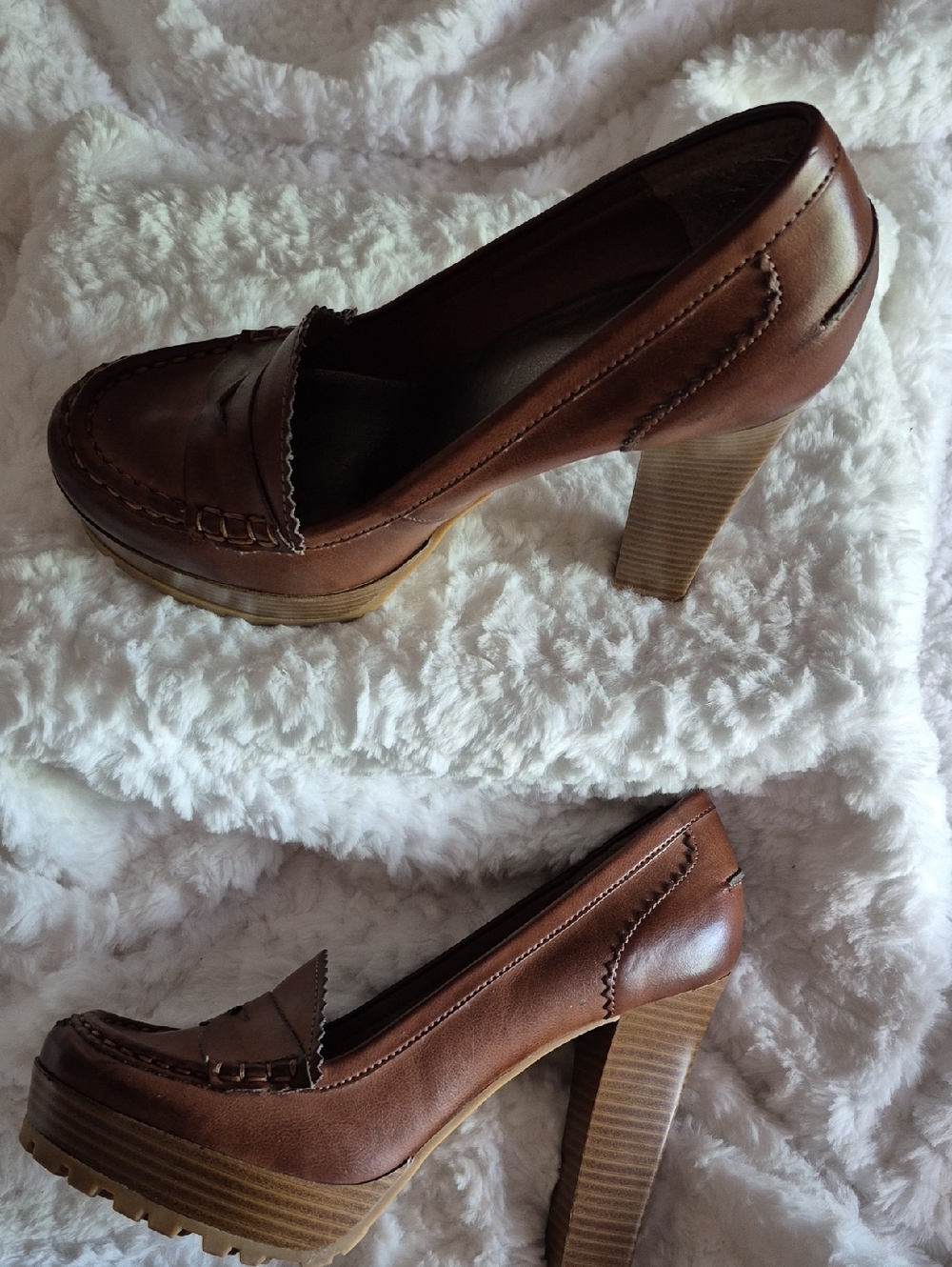 Y2K Mia Girl Brown Cuban Heel Penny Loafer